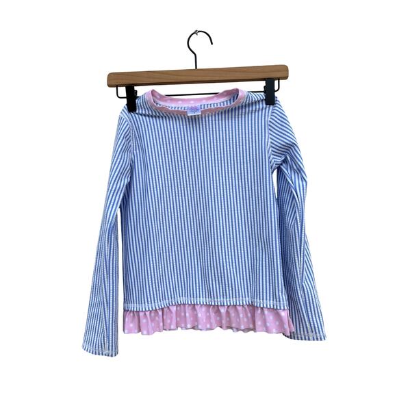 Ruffle Butts Seersucker Rash Guard, Pink Ruffle, Swim, Beach, Size 7 - Picture 1 of 4